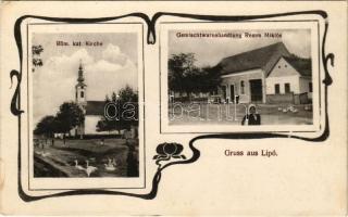 1936 Lippó, Római katolikus templom, Remm Miklós üzlete. Andr. Beisman felvétele. floral (EK)