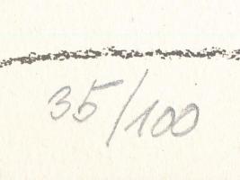 Megyik János (1938-): Konstrukció (cím nélkül). Szitanyomat, papír. Jelzett. Számozott: 35/100. Az 1...