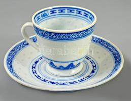 Kínai rizsszemes 6 darab csésze alátéttel, és egy leveses tál, d: 12 cm