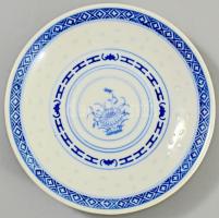 Kínai rizsszemes 6 darab csésze alátéttel, és egy leveses tál, d: 12 cm