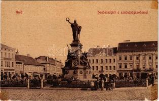 Arad, Szabadság tér és szobor, Aradi Kereskedők Köre, Hubert J. és Társa, Herbstein Mór, Weigl Adolf és társa, Schwarz testvérek és Daimel Lajos, Frischmann József üzlete. W. L. (?) / square, monument, shops (ragasztónyom / glue mark)