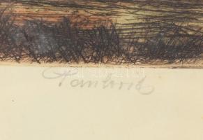 Paulovits Pál (1892-1975): Keresztútnál. Színezett rézkarc, papír, jelzett. Üvegezett fakeretben, la...