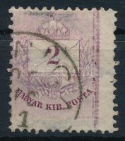 1881 Színesszámú 2kr 12 : 11 1/2 fogazással, erősen eltolódott fogazással, jobb oldalon gyöngyjavítással