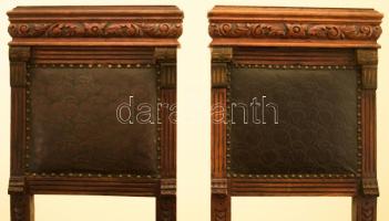 Ónémet támlás szék pár. cca 19. sz. közepe, német, gazdagon faragott támlával és lábakkal, cserélt ü...