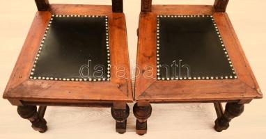 Ónémet támlás szék pár. cca 19. sz. közepe, német, gazdagon faragott támlával és lábakkal, cserélt ü...