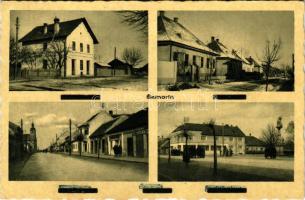 1948 Somorja, Csallóköz-Somorja, Somorin, Samorín; vasútállomás, Hosszú és Városház utca, Hitelszövetkezet / railway station, streets, credit union (EK)