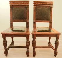 Ónémet támlás szék pár. cca 19. sz. közepe, német, gazdagon faragott támlával és lábakkal, cserélt ülőrésszel, 1-1 kis sérüléssel, de összességében jó állapotban, 98x47x46 cm /// KIZÁRÓLAG SZEMÉLYES ÁTVÉTEL, NEM POSTÁZZUK! / ONLY PERSONAL COLLECTION AT OUR OFFICE