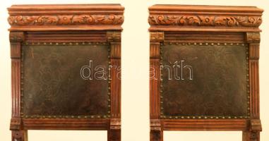 Ónémet támlás szék pár. cca 19. sz. közepe, német, gazdagon faragott támlával és lábakkal, cserélt ü...