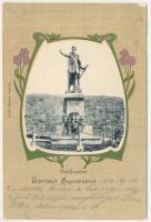 1902 Segesvár, Schässburg, Sighisoara; Petőfi szobor. Vándory kiadása, szecessziós-virágos litho keret / statue, monument. Art Nouveau, floral, litho frame (EK)
