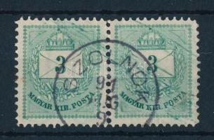 1881 Színesszámú 3kr pár I. típus 11 1/2 fogazással, lemezhibával, srégen futó karcok