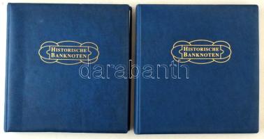 "Historische Banknoten" 2db Lindner műbőr berakóalbum bankjegyek előnyomott fekete-fehér képeivel, 54 és 56 lappal, újszerű állapotban