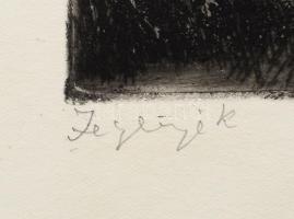 Bencze László (1907-1992): Jegenyék. Rézkarc, papír, jelzett, 44×24,5 cm