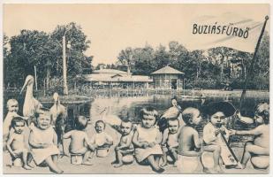 Buziásfürdő, Baile Buzias; Szent Antal tó. Montázs gólyákkal és gyerekekkel. Francz József kiadása / spa, lake. Montage with storks and children (EK)