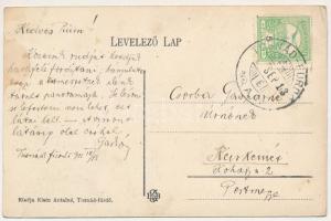 1911 Tusnádfürdő, Baile Tusnad; vasútállomás, gőzmozdony, vonat. Klein Antalné kiadása, montázs / ra...