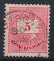 1881 Színesszámú 5kr 12 : 11 1/2 fogazással, lemezhibák, vésetjavítások