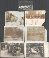 cca 1900-1930 Vegyes fotó tétel, táborozás, tornagyakorlat, felszállás vonatra, stb., 5,5×8,5 és 9×14 cm közötti méretekben