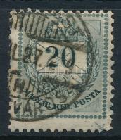 1881 Színesszámú 20kr I. típus 12 : 11 1/2 fogazással, az értékszám kettős nyomatával