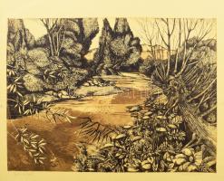 Czinke Ferenc (1926-2000): Ipolyvölgye. Rézkarc, papír jelzett, lapszéli apró sérüléssel, 29×39 cm