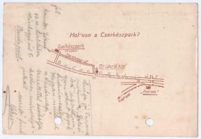 Hárshegyi Cserkészpark, térkép. Budapest II. Hárshegyi út 5. / Hungarian boy scout art postcard, map of the camp (lyukasztott / punched)