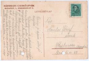 Hárshegyi Cserkészpark, térkép. Budapest II. Hárshegyi út 5. / Hungarian boy scout art postcard, map...