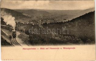 Wernigerode, Harzquerbahn. Blick auf Hasserode u. Wernigerode / narrow-gauge railway, train, locomotive (EK)