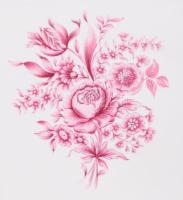 Hollóházi lila virágmintás asztalközép kínáló rokályos aranyozással. Jelzett, hibátlan, 29,5x29,5 cm