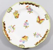 Herendi Viktória mintás süteménykínáló szett, tálca 28x25 cm, és 6 darab tálka d: 12,5 cm. Jelzett, ...