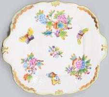 Herendi Viktória mintás süteménykínáló szett, tálca 28x25 cm, és 6 darab tálka d: 12,5 cm. Jelzett, ...