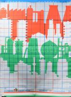 Kulinyi István (1945- ): 30 év, gazdasági eredményeink, 1974. Szocmodern-absztrakt-neoavantgárd propaganda plakát piros-fehér-zöld trikolórral, papír, jelzett a plakáton, Offset és J. Nyomda, kiadja: kiadja MSZMP KB Agitprop Osztálya, feltekerve, apró lapszéli gyűrődésekkel, 96×67 cm