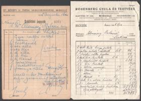 cca 1937-1943 8 db fejléces számla, közte Persia Szőnyegipar, Breuer Zsigmond Könyvkötészet, Birnbau...