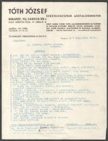 1938 Bp., Tóth József műasztalos mester fejléces számla