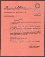 1938 Bp., Tóth József műasztalos mester fejléces számla