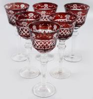 Dúsan csiszolt kristály vörös borospohár szett, 6 darab, original dobozban, hibátlan, m: 19,5 cm