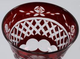 Dúsan csiszolt kristály vörös borospohár szett, 6 darab, original dobozban, hibátlan, m: 19,5 cm