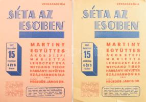 1957 Séta az esőben Martiny-Együttes plakát, hajtott, viseltes, 68×50 cm + 2 db prospektus