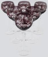 Dúsan csiszolt lilán pácolt talpas borospohár szett, 6 darab, original dobozban, hibátlan, m: 21 cm