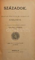 1896 Századok. A Magyar Történelmi Társulat közlönye XXX. évf. 1896. évi folyam. Szerk.: Szilágyi Sándor. Bp., 1896, Magyar Történelmi Társulat, (Athenaeum-ny.), VIII+958 p. Korabeli átkötött aranyozott gerincű félbőr-kötés, kopott borítóval, két kijáró lappal (III/IV,V-VI.)