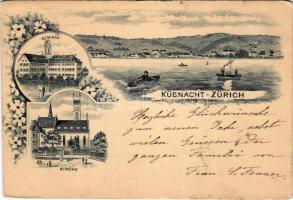 1896 (Vorläufer) Küsnacht, Chüsnacht; Seminar, Kirche / Seminary, church. Art Nouveau, floral