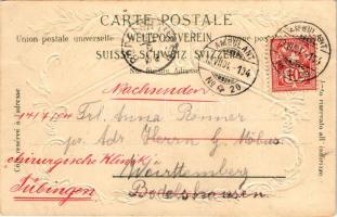 1904 Basel, St. Jacobs Denkmal / monument, coat of arms, flags. Art Nouveau, litho, Emb