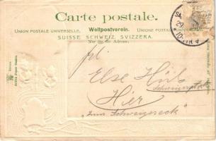 1902 Montreux, general view, coat of arms. Jullien Fréres No. 1306. Art Nouveau, floral, litho, Emb....