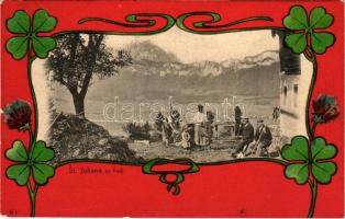 1904 St. Johann in Tirol. Art Nouveau, litho frame with clover