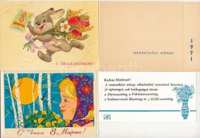 19 db MODERN szocialista nőnapi üdvözlő képeslap, közte kisméretű kártyák / 19 modern Socialist Women's Day greeting postcards, with small cards