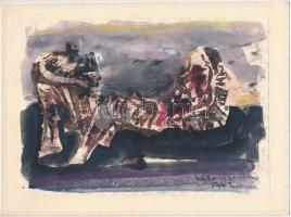 Keleti Jenő (1920-1998): Alakok, 1972. Akvarell, papír, jelzett, papírra kasírozva. 17,5x35 cm
