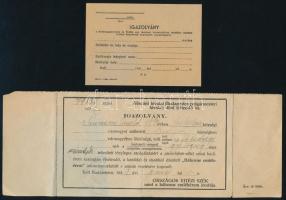 1939, 1941 Országos Vitézi Szék által kiállított igazolvány + emlékérem viselésére jogosított kitöltetlen igazolvány