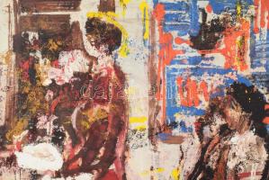 Keleti Jenő (1920-1998): Társaság. Vegyes technika, papír, jelezve jobbra lent, papírra kasírozva. 3...