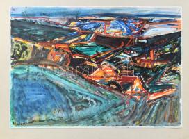 Keleti Jenő (1920-1998): Táj, 1968. Vegyes technika, papír, jelezve balra lent, kartonra kasírozva. 30x43 cm