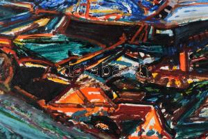 Keleti Jenő (1920-1998): Táj, 1968. Vegyes technika, papír, jelezve balra lent, kartonra kasírozva. ...