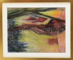 Jelzés nélkül: Színes kompozíció. Pasztell, papír. Üvegezett, kissé sérült fakeretben. 30x24 cm