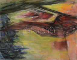 Jelzés nélkül: Színes kompozíció. Pasztell, papír. Üvegezett, kissé sérült fakeretben. 30x24 cm