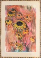 Jelzés nélkül: Színes virágok. Pasztell, papír. Sérült. Üvegezett, dekoratív fakeretben. 58x39 cm